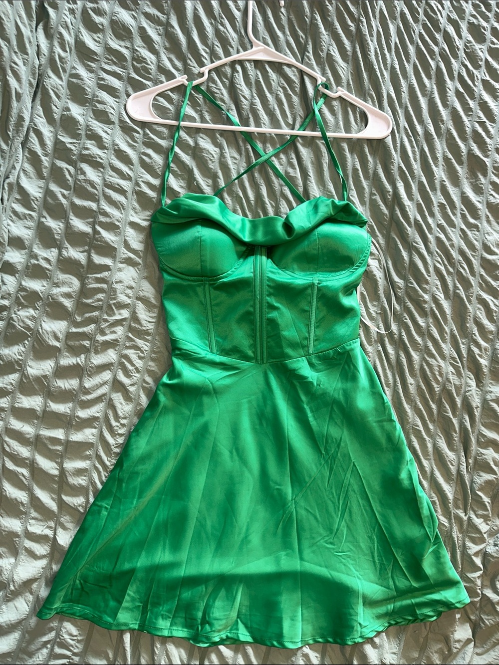Emerald Green Strappy Fit-and-Flare Mini Dress - Picture 3 of 3